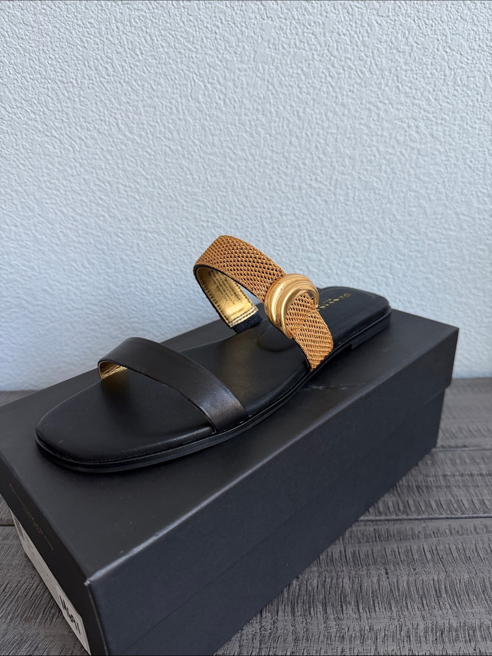 Donna Karan New York Harwin Slide Sandals Black/Gold NIB